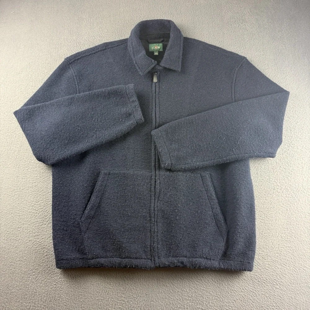J Crew Jacket Men's L Blue Wool Blended Sweater Fleece Oarsman Minimal Full Zip